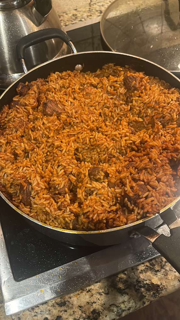Carrot Jollof Rice with Goat Meat